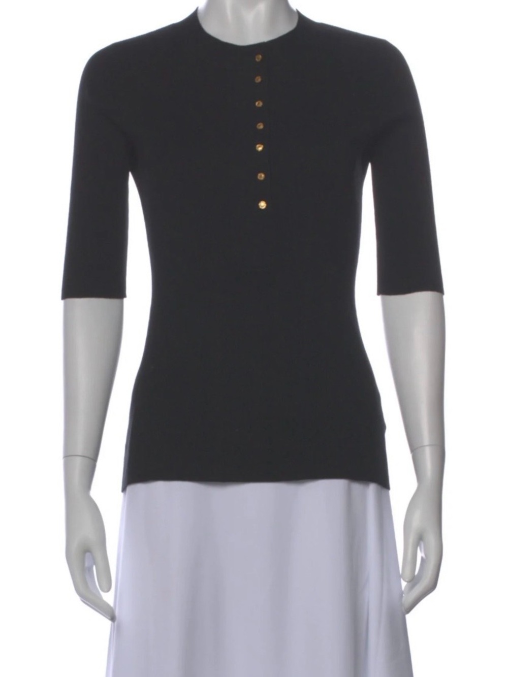 PROENZA SCHOULER Black Silk Cashmere Blend Knit Ribbed  Pullover Henley Top XS